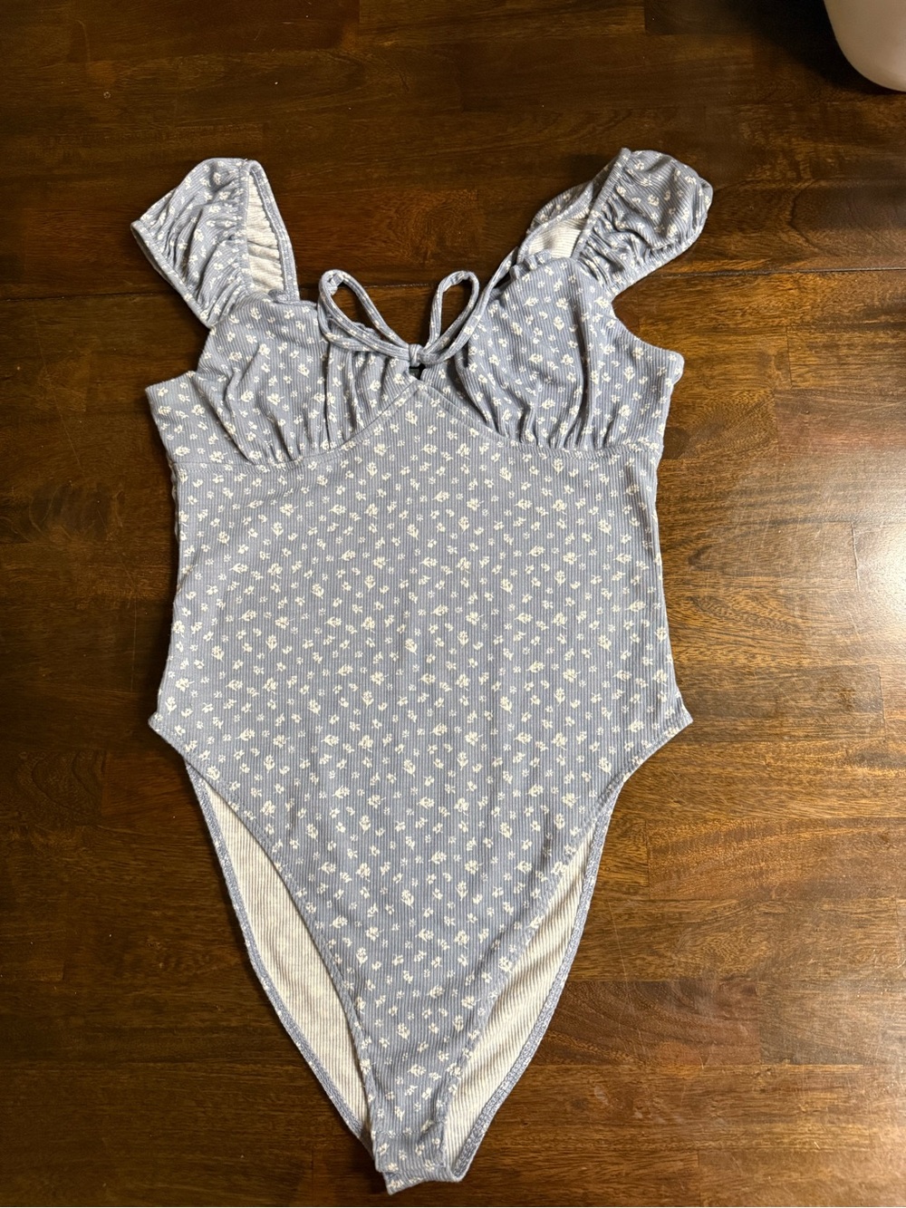 Wild fable blue ditzy ribbed floral bodysuit size S (Target brand)